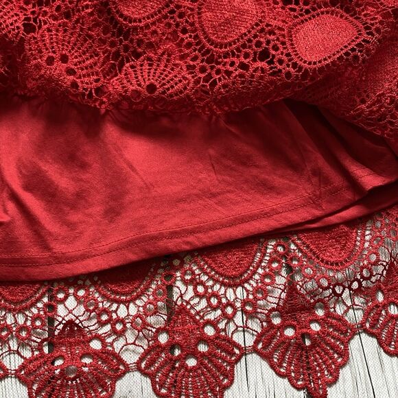 Sold! Lane Bryant Womens Blouse Size 24 Red Scalloped Lace Peplum Shirt Top - Picture 6 of 11